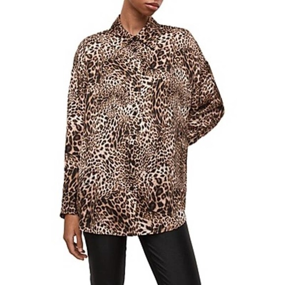 NWT All SAINTS Inez Kiku Wave-Effect Cheetah Print Over Sized Button Down Shirt - Picture 7 of 8